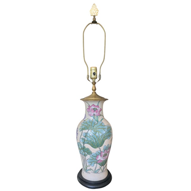 Antique Ceramic Porcelain Asian Lotus Floral Vase converted into a Table Lamp Would look great paired with a Pleated...