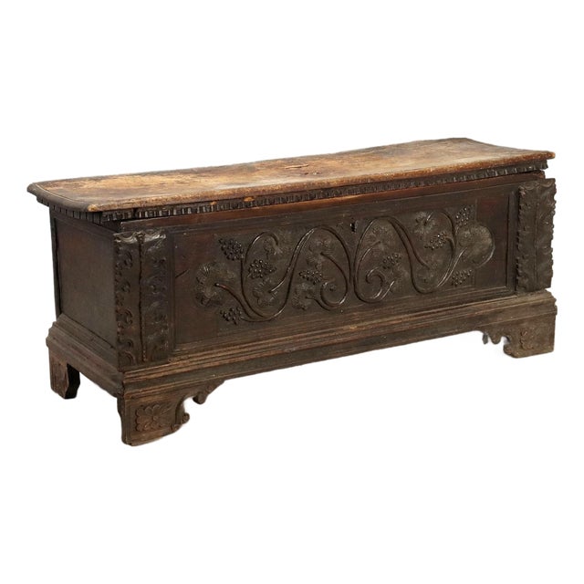 Walnut Chest with Vine Tendril Carvings For Sale