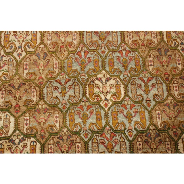 Early 19th Century Antique Jerusalem Beige-Brown and Blue Wool Geometric-Floral Rug For Sale - Image 5 of 7