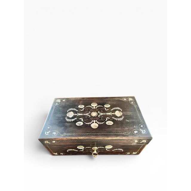 Restored Ebony Mother of Pearl Inlay Writing Box Circa 1900 For Sale - Image 11 of 14