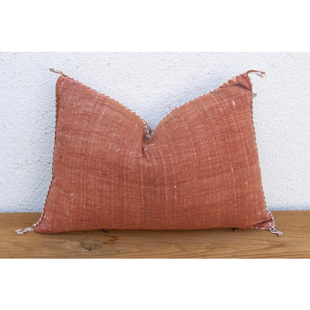Textile Terracotta Diamond Lumbar Moroccan Silk Pillow For Sale - Image 7 of 8