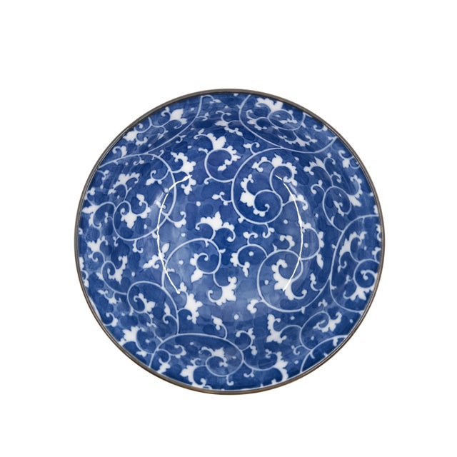 Hand-Painted Japanese Blue & White Porcelain Bowls Mixed Patterns - Set of 4 For Sale - Image 9 of 16