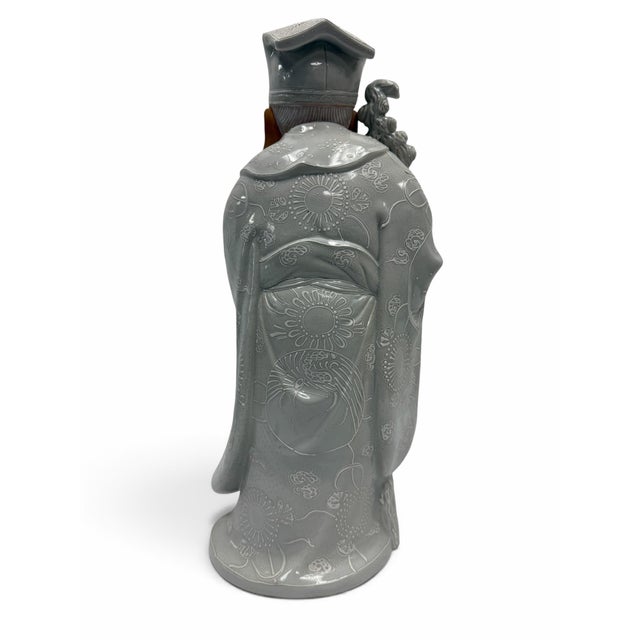 Japanese Vintage Signed Japanese Kutani Moriage Porcelain Jurojin Statue For Sale - Image 3 of 6