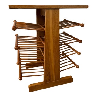 20th Century Levenger Mid Century Spindle Wood Magazine Book Rack Side Table For Sale
