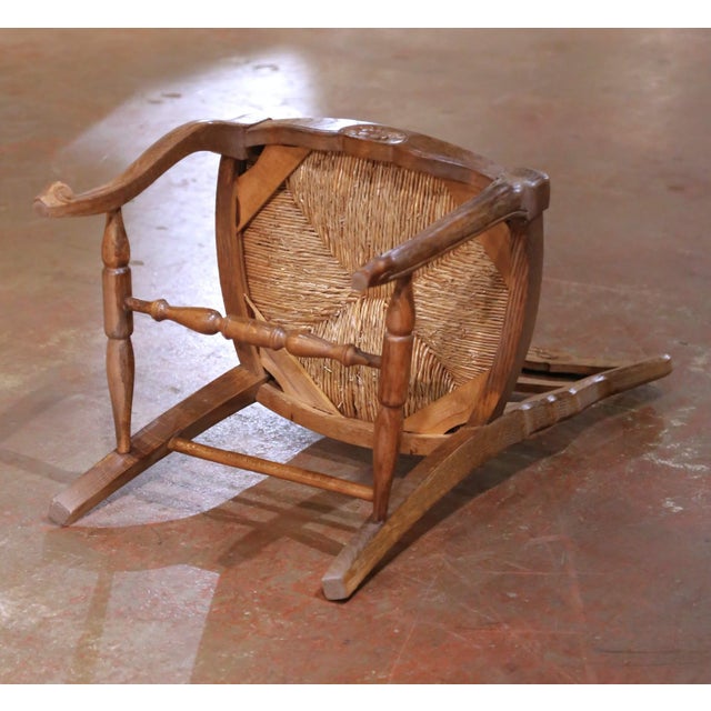 Set of Six French Ladder Back Oak Dining Chairs With Rush Seat From Normandy For Sale - Image 14 of 14