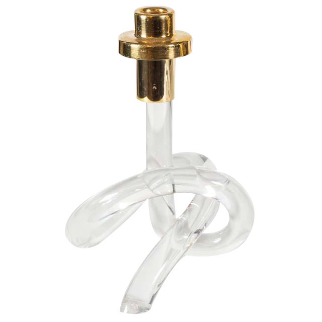 Acrylic and Brass Pretzel Candleholder, 1960s For Sale
