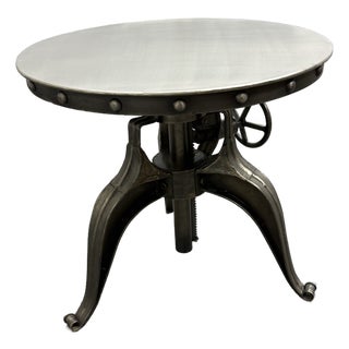 Arhaus Industrial Modern Round Metal Adjustable Weston Crank End Table For Sale