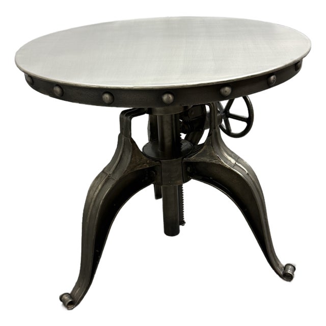 Arhaus Industrial Modern Round Metal Adjustable Weston Crank End Table For Sale