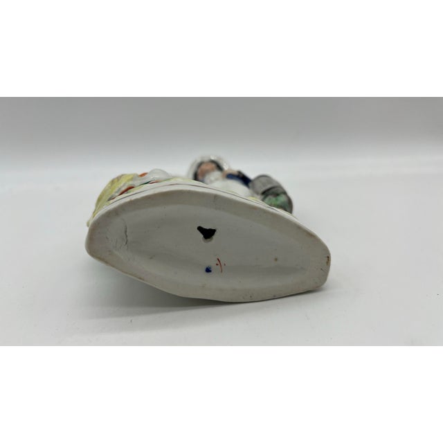 White Antique English Staffordshire Figure With a Flag Circa 1860's For Sale - Image 8 of 12