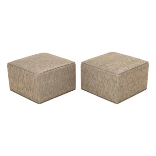 Modern Gray Upholstered Ottomans, Pair For Sale