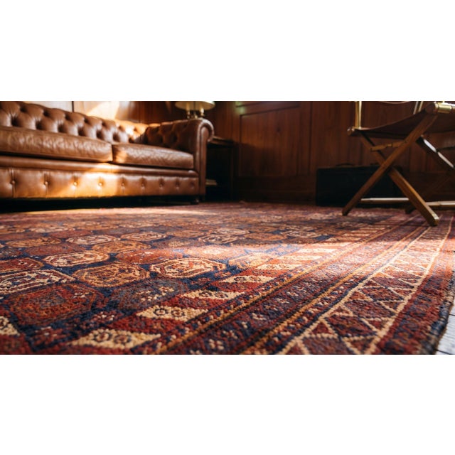 Textile 1890s Blue Navy Geometric Paisley Hand Knotted Antique Persian Afshar Rug 4'6" X 6'3" Wool Carpet For Sale - Image 7 of 9