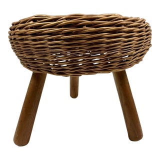 1960s Mid-Century Tony Paul Attributed Wicker Footstool For Sale