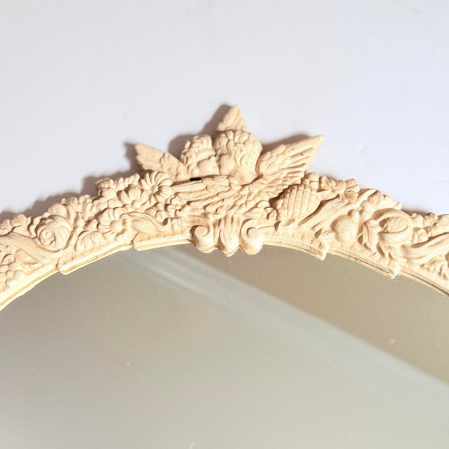 Metal Vintage Cast Iron Rococo-Style Vanity/Easel Mirror, Cherub & Floral Crest For Sale - Image 7 of 10