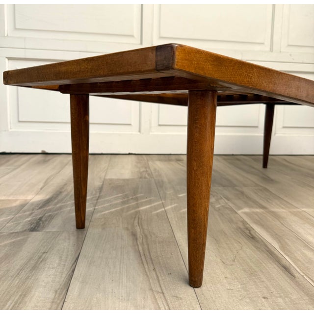 Vintage Scandinavian Modern Slatted Wood Bench Made in Yugoslavia For Sale - Image 11 of 13