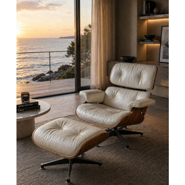 Mobilier International, publisher Armchair no. 670 and ottoman no. 671, rosewood veneer shell, metal base from the outset,...