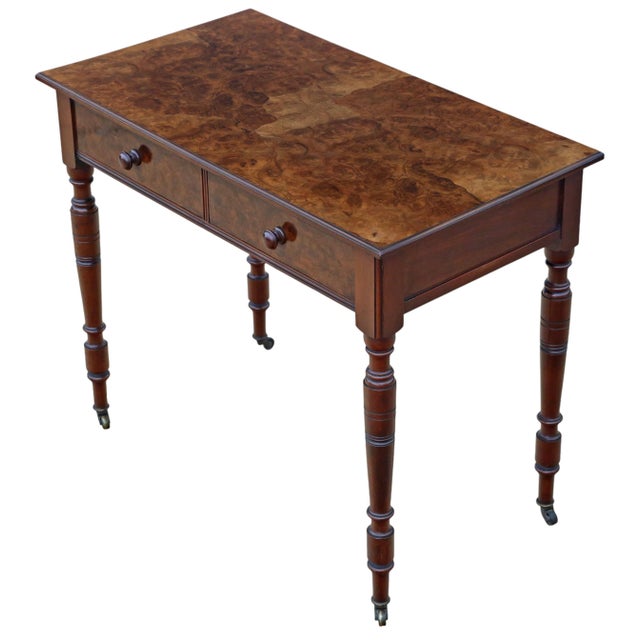 Antique Oyster Burr Walnut Writing or Dressing Table, 19th Century For Sale - Image 3 of 8