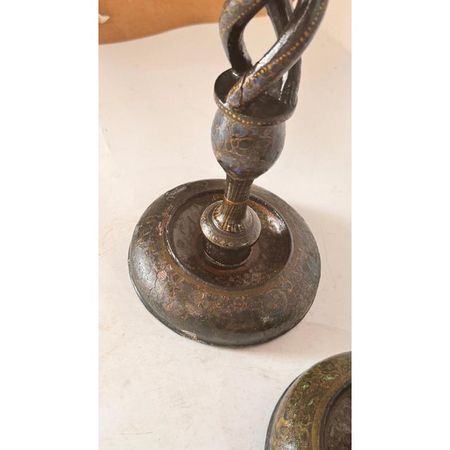 French Hand-Painted Wooden Candlesticks, 1970s, Set of 2 For Sale - Image 9 of 12