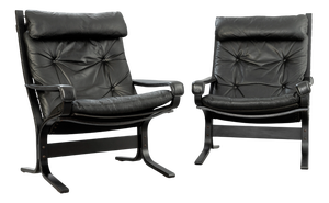 Vintage Siesta Chairs in Black Leather by Ingmar Relling for Westnofa, 1960s, Set of 2