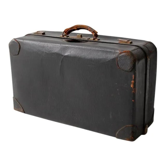 Vintage Black Leather Suitcase For Sale - Image 11 of 11