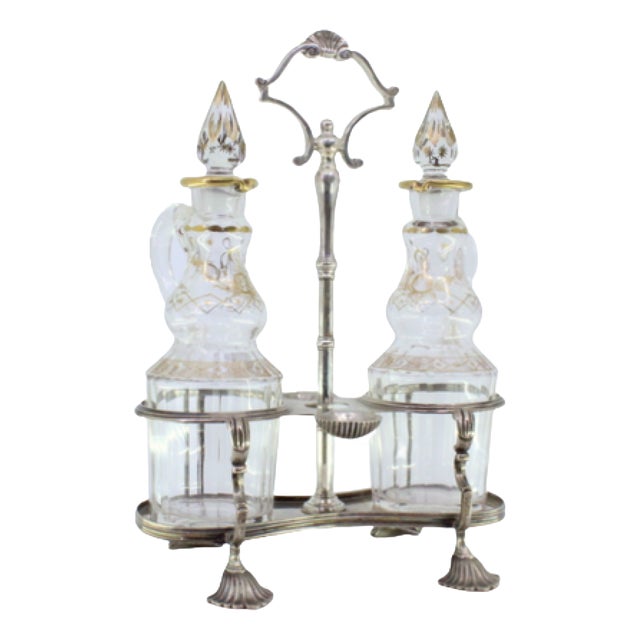 Silver and Glass Cruet, Set of 3 For Sale