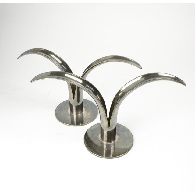 Silver-Plated Brass Björk Candleholders by Ivar Åhlenius for Ystad Metall, Set of 2 For Sale - Image 5 of 5