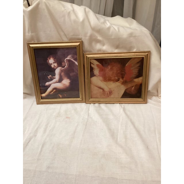 Renaissance Pair of Vintage Angel and Cupid Prints in Gold Frames For Sale - Image 3 of 5