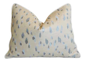 Blue & Silver Animal Cat Spot Linen and Velvet Feather/Down Pillow 24" X 18"