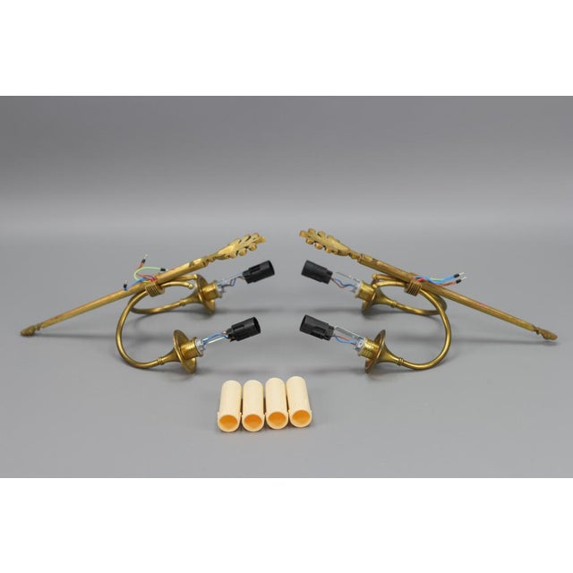 French Art Deco Brass Twin-Arm Sconces, 1930, Set of 2 For Sale - Image 16 of 18