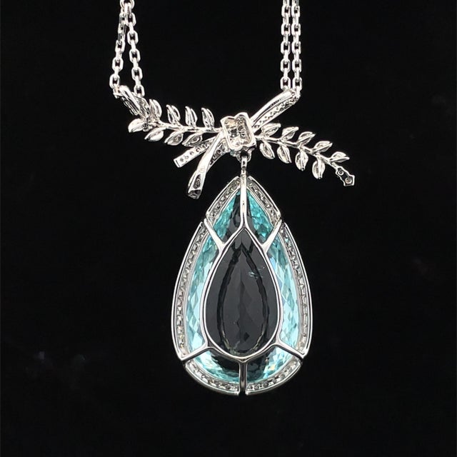 Platinum Necklace With 48.67-Carat Pear-Cut Aquamarine & Diamonds For Sale - Image 13 of 18