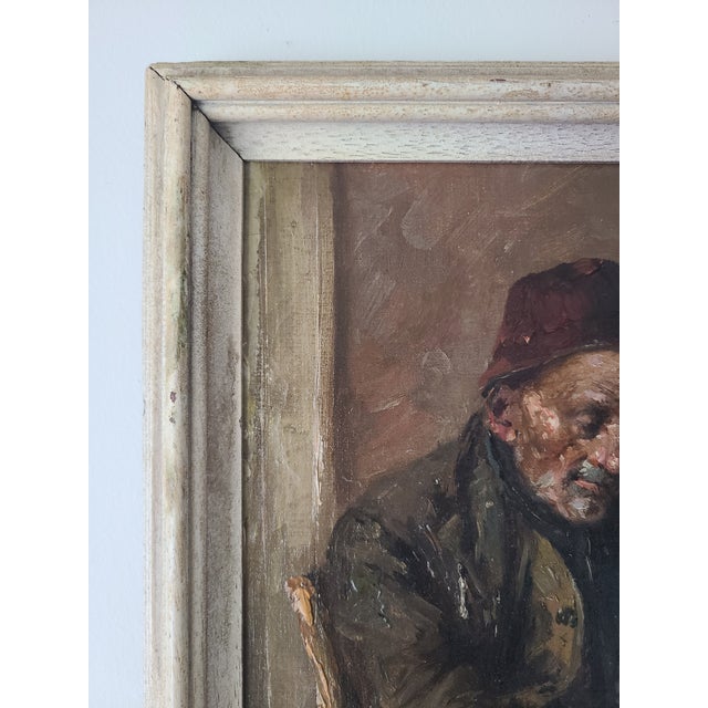 Brown Edwardo Scognamiglio Antique Oil Painting Portrait of a Peasant For Sale - Image 8 of 14