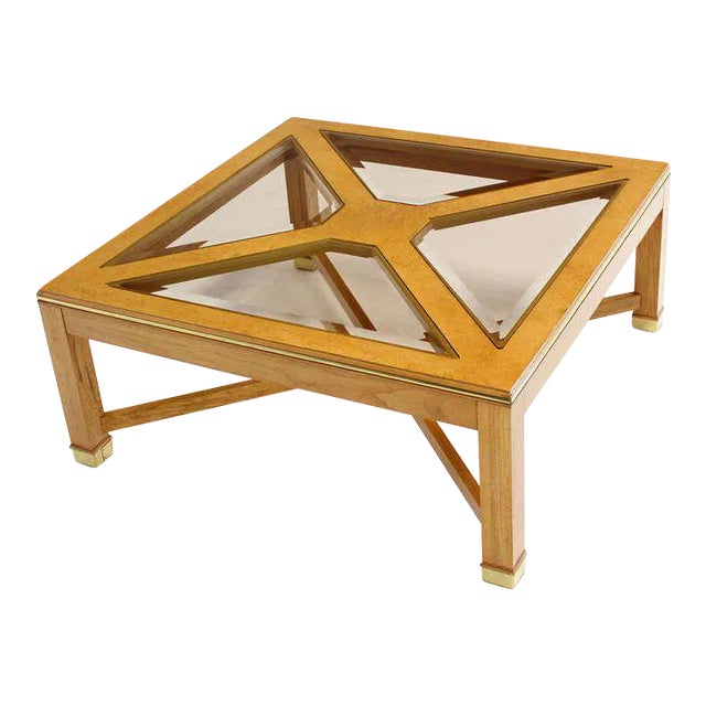 1980s Contemporary Bird's-Eye Maple With a Square Glass Top Coffee Table For Sale - Image 10 of 10