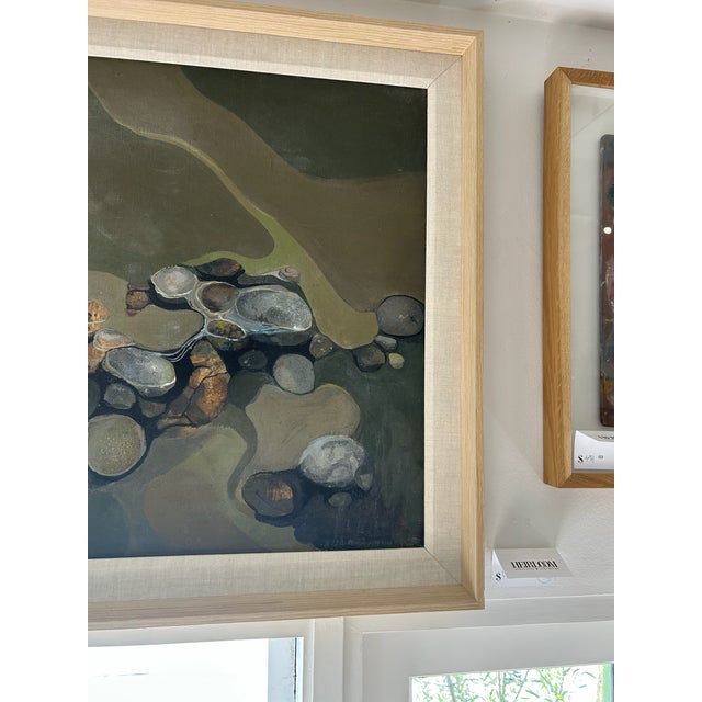 Vintage Oil and Acrylic Abstract Painting on Beveled Linen Mat and Maple Frame For Sale In Los Angeles - Image 6 of 10