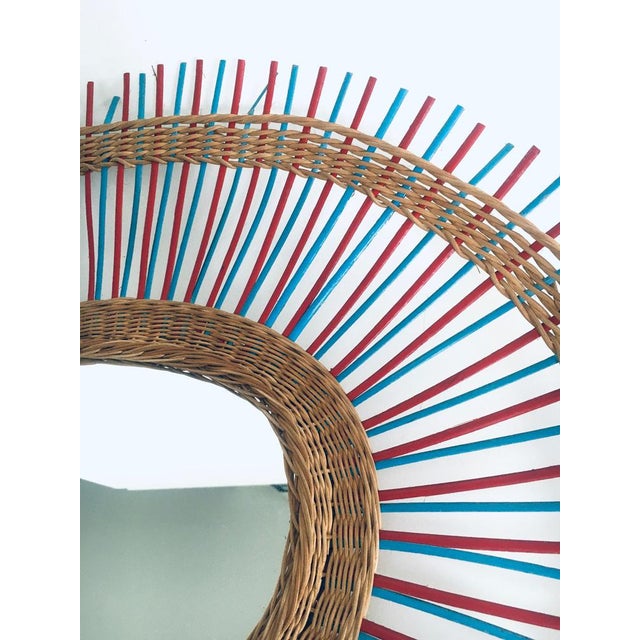 Mid-Century Modern Vintage French Riviera Wicker Oval Mirror, France, 1950s For Sale - Image 3 of 15