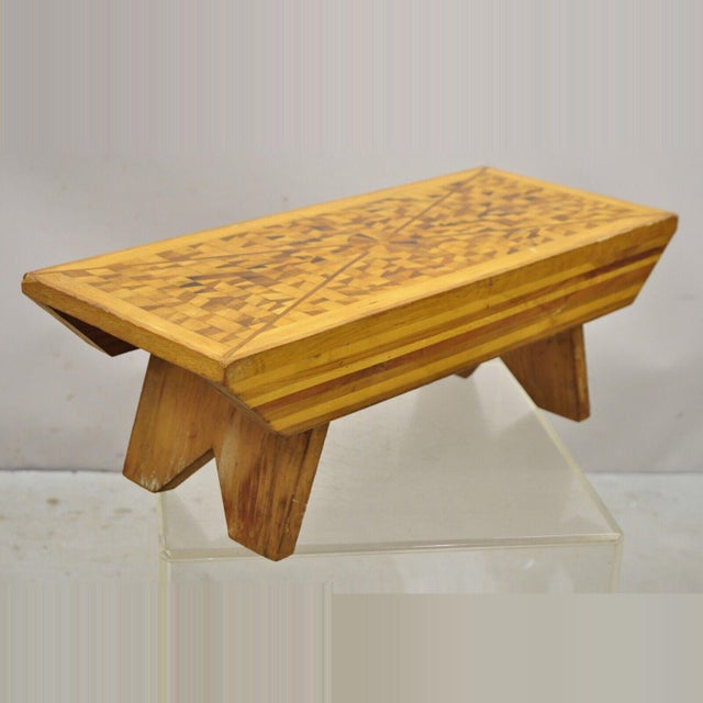 Mid 20th Century Vintage Folk Art Marquetry Inlay Footstool Ottoman ...