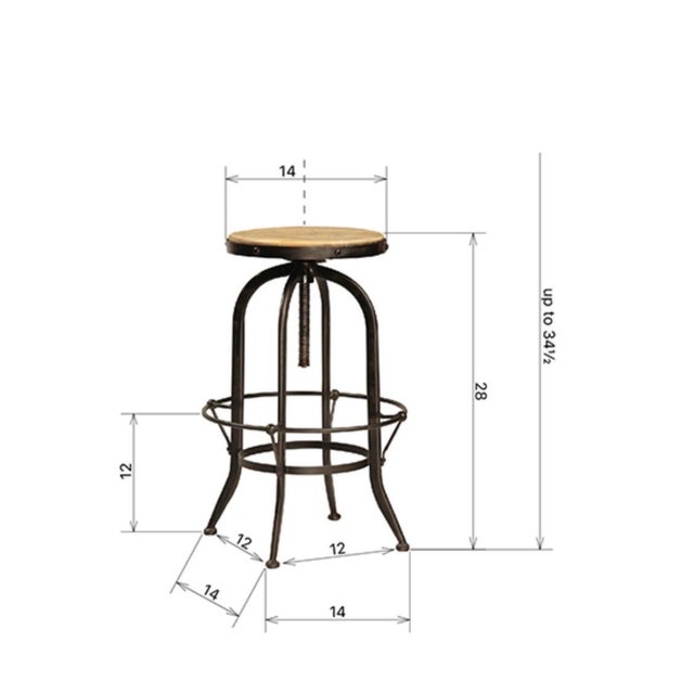 Farmhouse Wood & Iron Round Adjustable Stool For Sale In Nashville - Image 6 of 6