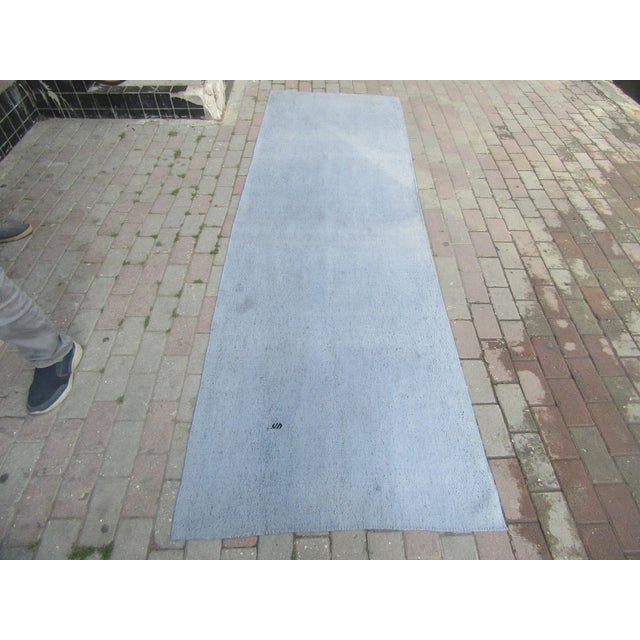 Textile Vintage Stone Blue Kilim Rug - 3`1" X 10`2" For Sale - Image 7 of 10