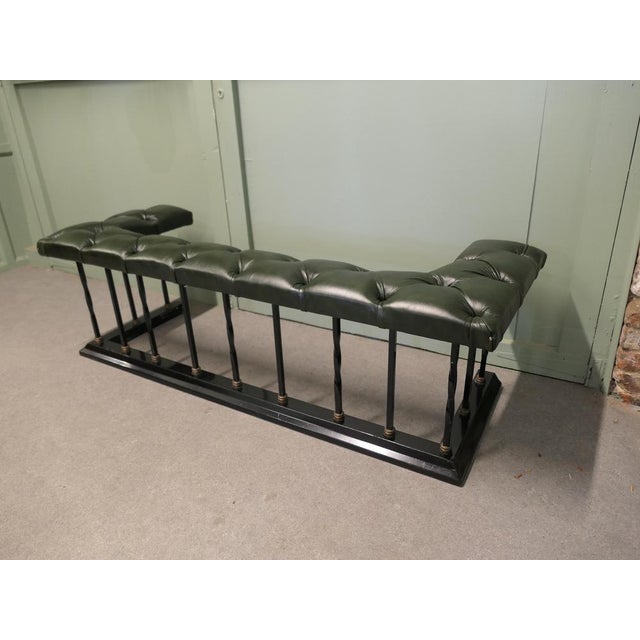 Brass and Iron Club Fender with Buttoned Leather Fire Side Seat, 1920 For Sale - Image 3 of 8