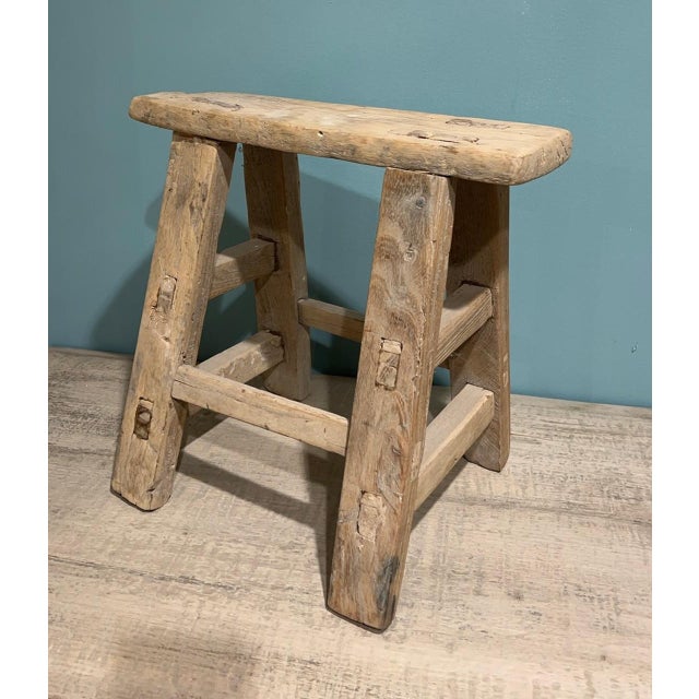 Farmhouse Vintage Rectangular Mini Step Stool – Weathered Wood For Sale - Image 3 of 3