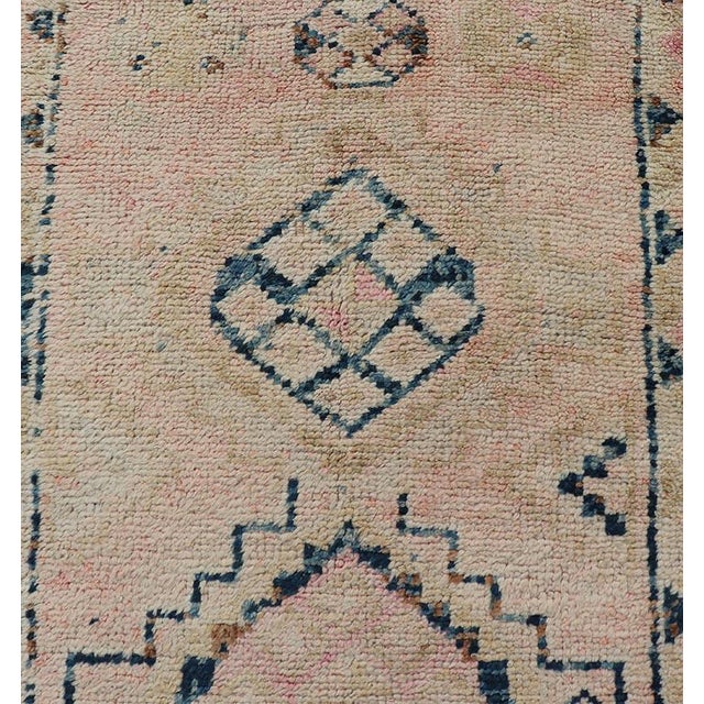 Textile Vintage Hand Knotted Turkish Runner With Tribal Design in Muted Tones For Sale - Image 7 of 12