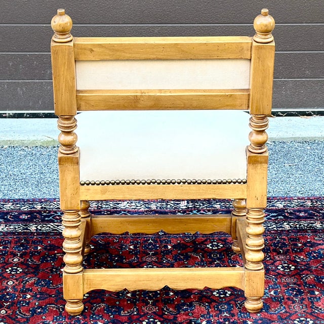 Vintage French Country Rustic Turned Pine Vanity Chair Seat Stool Bench