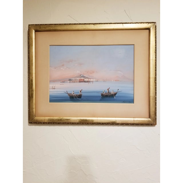 Antique Neapolitan School Gouache Painting of Napoli Da Mare For Sale In San Antonio - Image 6 of 10