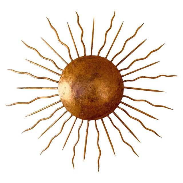 Spanish Solar Crown Sunburst Wall Light in Gilt Metal, 1950s For Sale - Image 10 of 10