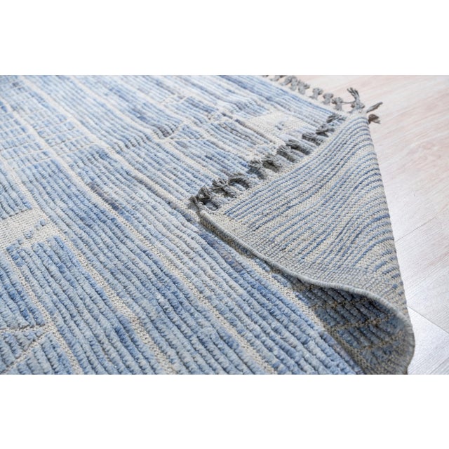2020s 9x12 Soft Wool Pile Light Blue Tribal Hand-Knotted Modern Contemporary Berber Carpet For Sale - Image 5 of 8