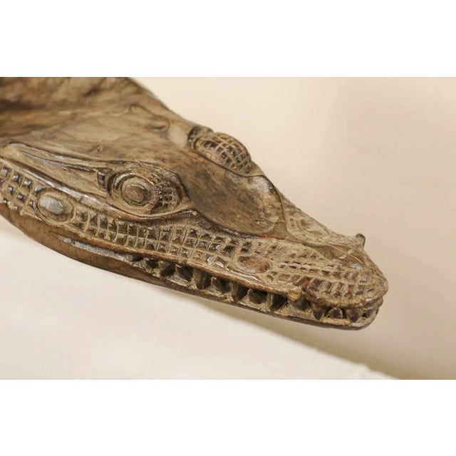 Carved Wood Crocodile Head Boat Prows on Stands, Papua New Guinea - Set of 3 For Sale In Atlanta - Image 6 of 11