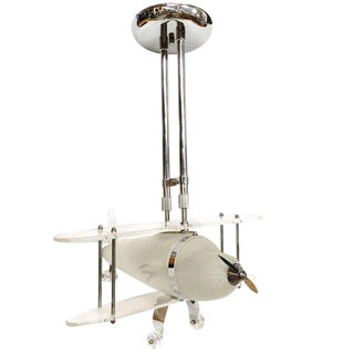 Neo Art Deco Chrome and Acrylic Biplane Ceiling Lamp For Sale