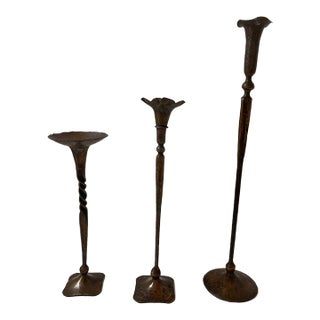Hand Forged Copper Candle Holders From Hessel Studios For Sale