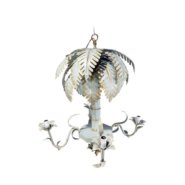 Celadon Vintage Hollywood Regency Style Tolle Palm Tree Bamboo Chandelier For Sale - Image 8 of 11