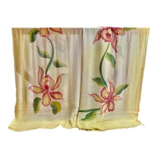 Orchid Tropical Floral Hand Painted on Silk Chiffon Throw For Sale