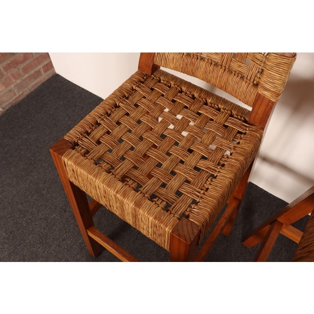 Wood Pair of Vintage Mexican Modern Pine and Woven Palm Bar Stools by Muebles Austin For Sale - Image 7 of 18