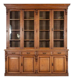 Monumental 19th Century English Oak Glazed Library Bookcase, 1890s